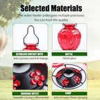 Glass Hummingbird Feeder for Outdoors Hanging, 24Ozs Humming Bird Nectar Feeder w/Perch, 5 Flower Feeding Ports, Leak Proof Base and Hook for Outside Garden Backyard Decor, Gifts for Women Mom, Red