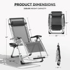 Zero Gravity Chair, Portable Outdoor Chair, Reclining Patio Lounge Chair with Adjustable Pillow and Cup Holder Trays for Outdoor, Patio, Beach, Camping, Garden, Poolside, Gray