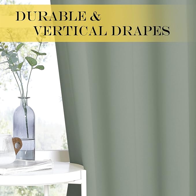 NICETOWN Blackout Sage Green Curtain 90 inch Length for Bedroom - Thermal Insulated Grommet Room Darkening Window Drape Sound Dampening for Living Room, W66 x L90, 1 Panel