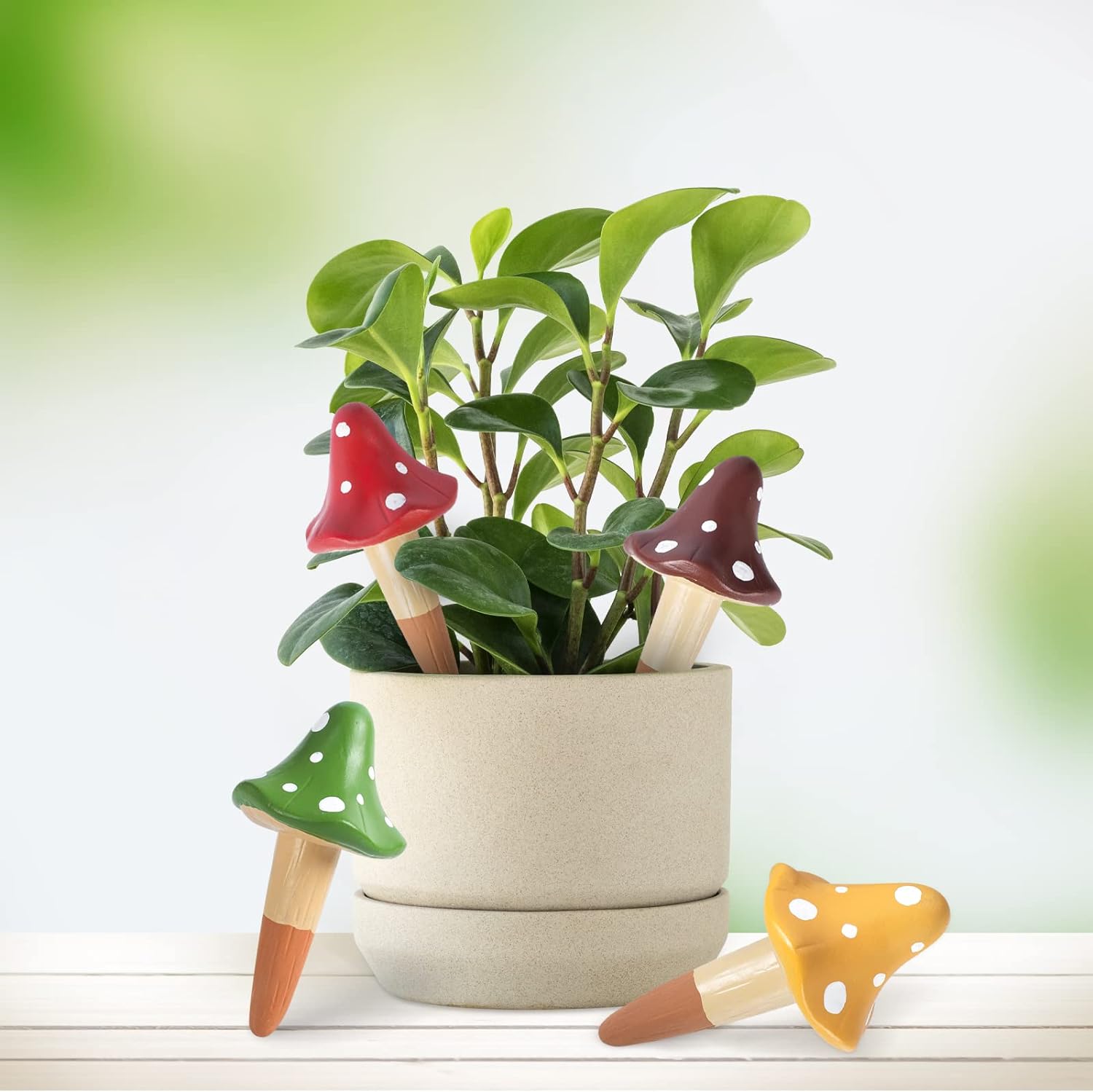 Self Watering Spikes Mushroom Shaped Plant Watering Globes | Irrigation Terracotta Watering Device Garden Waterer for Indoor Outdoor Plant 4 Packs