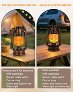 Double Mode Flame Retro Lantern, Battery Operated Vintage LED Candle Light, Adjustable Brightness, Waterproof IP65, Home, Garden & Camping Decor – 2 Pack