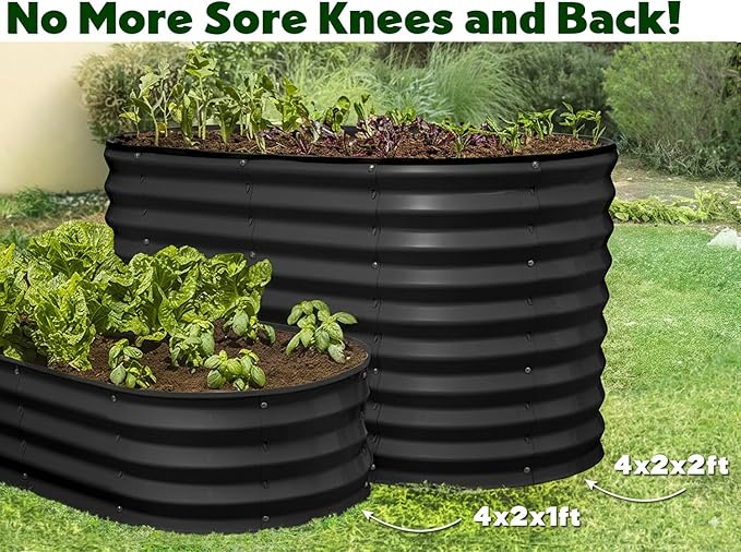 Plant & Plot Galvanized Raised Garden Beds Outdoor // 4×2×2 ft Planter Raised Beds for Gardening, Vegetables, Flowers // Large Metal Garden Box (Black) // Patented Tool-Free Design