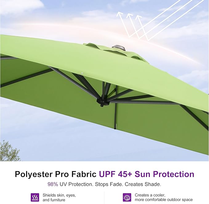 PURPLE LEAF 8 Feet Square Cantilever Umbrella Patio Umbrella with Base Outdoor Umbrella Aluminum Offset with 360-degree Rotation for Garden Deck Pool Patio Apple Green