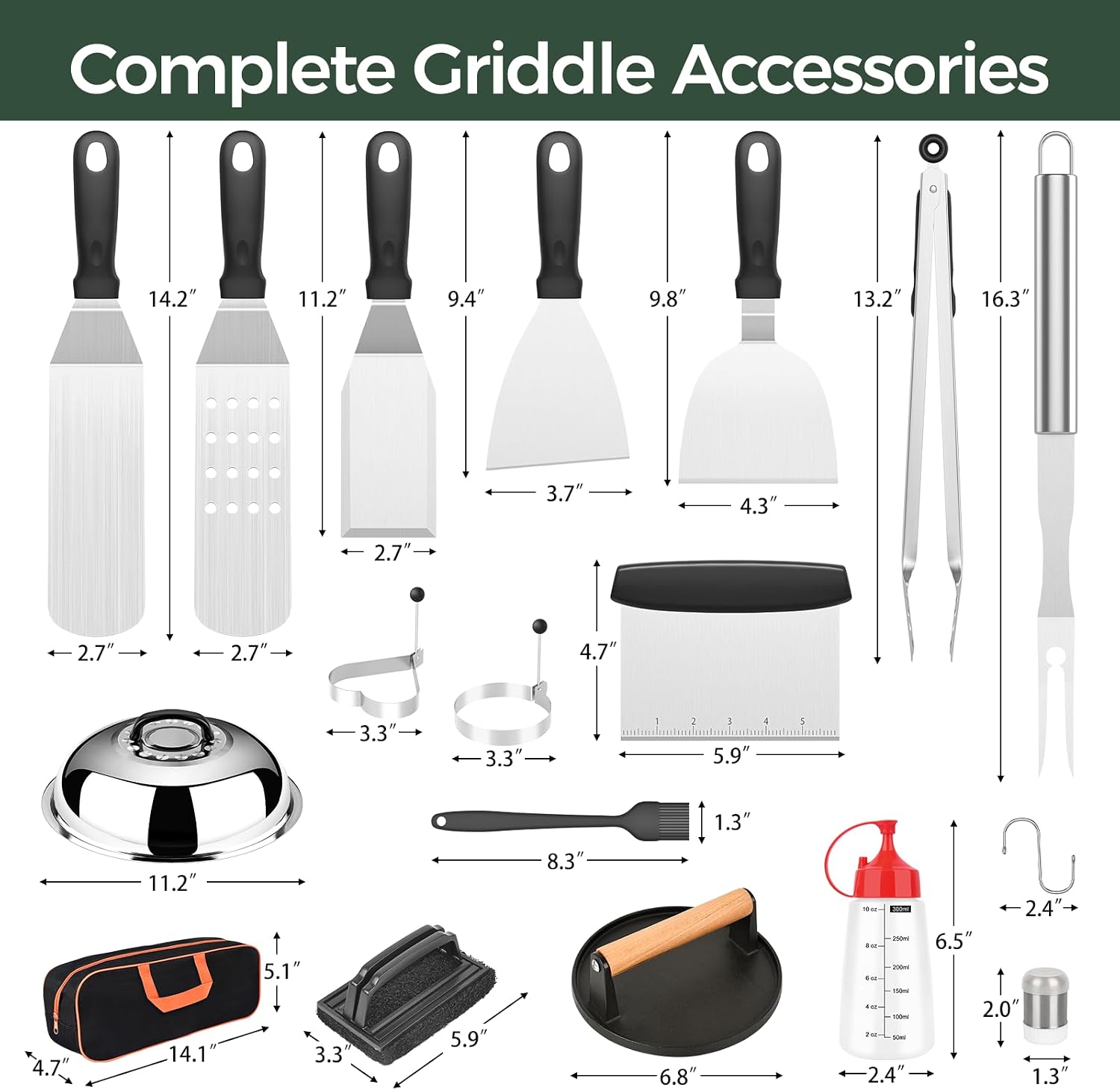 31PCS Griddle Accessories Kit, Flat Top Grill Accessories Set for Blackstone and Camp Chef, Barbecue Accessories Set with Basting Cover, Enlarged Spatulas, Griddle Press