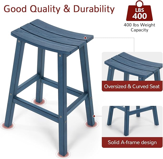 Stoog All-Weather Bar Stools Set of 2, 28" Height Outdoor Bar Stools with 400 lbs Weight Capacity, Low Maintenance, for Patio, Deck, Kitchen Counter, and Garden, Blue