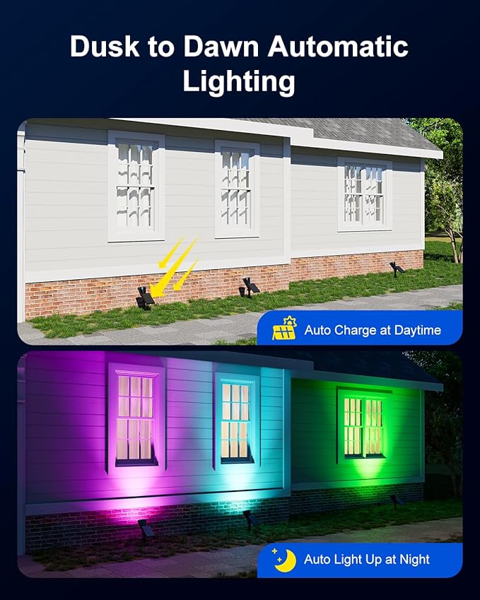 Color Changing Solar Spotlights Outdoor for Tree, Flower, Plant, Statue, Decorations, Wall, Waterproof Rainbow Lanscape Spot Lights for House Outside, Yard, Garden, Patio, 8 Coloful Uplighting Modes