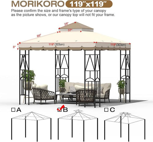 10x10 Canopy Replacement Top Double Tiered Gazebo Cover for Yard, Patio & Garden Durable Sunshade Replacement (BeigeBrown with lace)