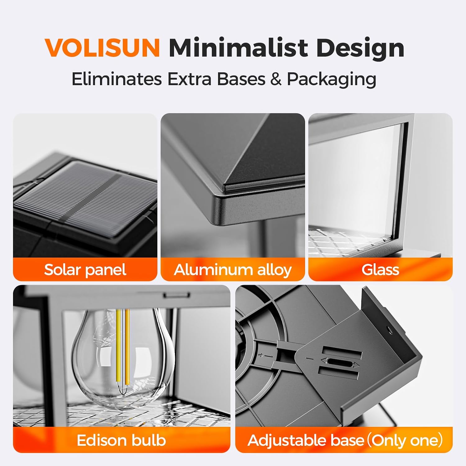 VOLISUN Metal Solar Post Cap Lights, Edison Bulb Light 1Pack,Black | Metal shell solar lamps with adjustable base 3.5x3.5-6x6 posts, warm & cool light for yard, fence, deck outdoor use