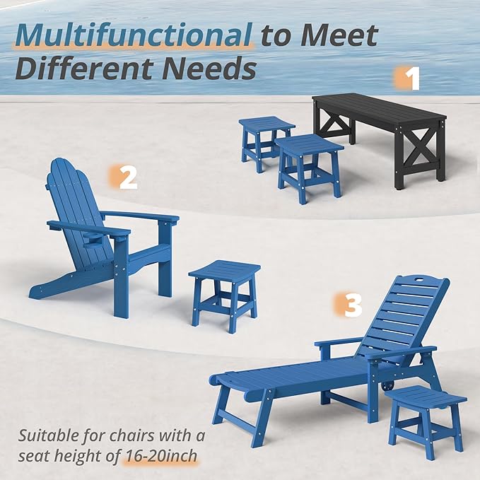 LUE BONA Outdoor Adirondack Ottomans, Footrest Footstool Set of 2, Outdoor Foot Rest for Patio, HDPS All Weather Waterproof Footrest Footstool for Adirondack Chair, Navy Blue