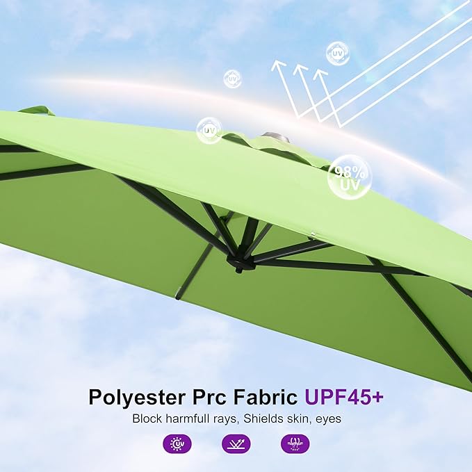 PURPLE LEAF 8' X 8' Patio Umbrella with Steel Plate Base for Pool 7' High Offset Outdoor Cantilever Umbrella Swimming Pool Umbrella with 360°Rotation for Poolside Apple Green