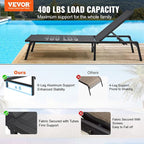 VEVOR Chaise Lounge Chair Outdoor, Aluminum Patio Lounge Chairs with Adjustable 5-Position, Folding Pool Chair Recliner and Full Flat Tanning Chairs for Patio, Beach, Pool, Dark Grey