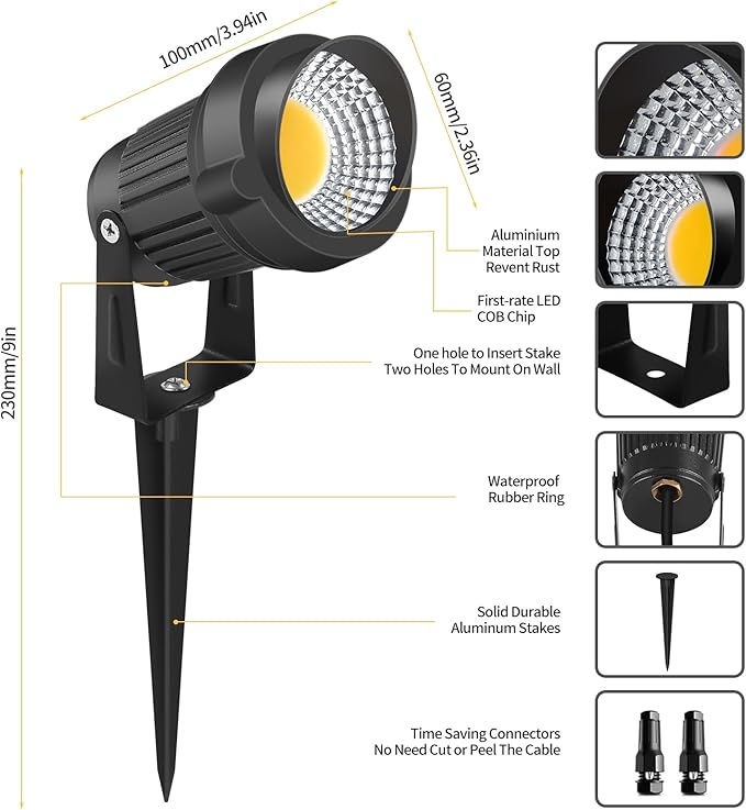 12W LED Landscape Lights Low Voltage, 3000K Warm White 12V AC/DC Waterproof Outdoor Spotlights, IP65 Garden Pathway Lights with 12 Spike Stands for Tree Garden Yard Pathway (12 Pack)