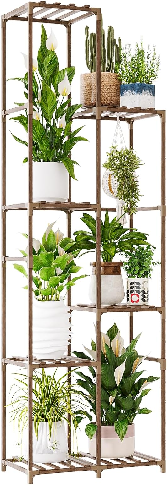 Bamworld Tall Plant Stand Indoor Corner Outdoor Plant Shelf Wood Plant Holder for Multiple Plants Flower Stands Plants Rack Living Room Garden Patio Lawn Window, Brown