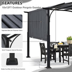 MASTERCANOPY 10x12ft Outdoor Retractable Pergola with Sun Shade Canopy Patio Metal Garden Pergola,Dark Grey