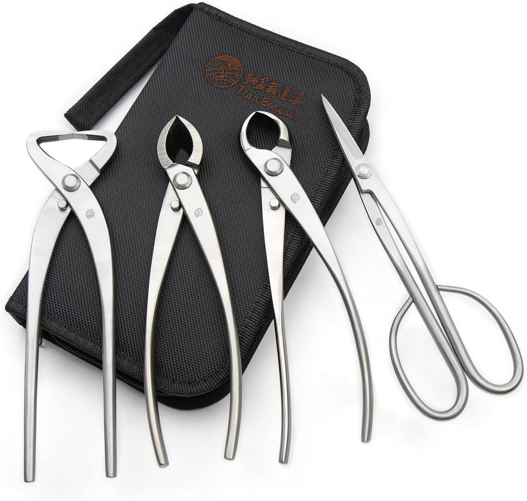 4-PCS Bonsai Tool Set Including Concave Cutter Straight Edge Cutter Trunk Splitter And Bonsai Scissors Equip With Tool Bag