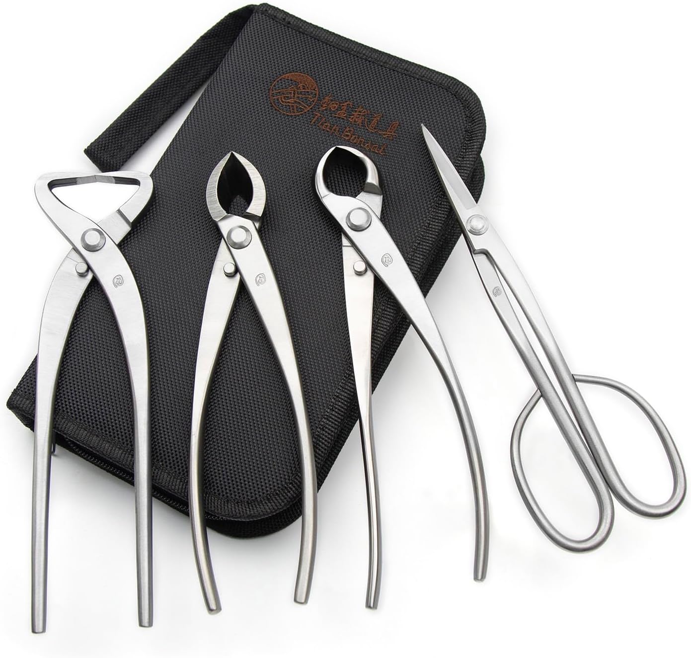 4-PCS Bonsai Tool Set Including Concave Cutter Straight Edge Cutter Trunk Splitter And Bonsai Scissors Equip With Tool Bag