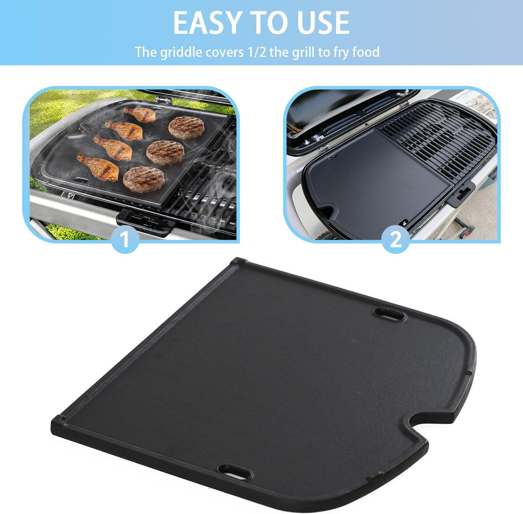7034 Cast Iron Griddle Plate for Weber Traveler 9010001 Gas Grill | Cooking Griddle Insert for Portable Outdoor BBQ Grill Replacement Parts Non‑Stick Porcelain Raised Edge for Breakfast
