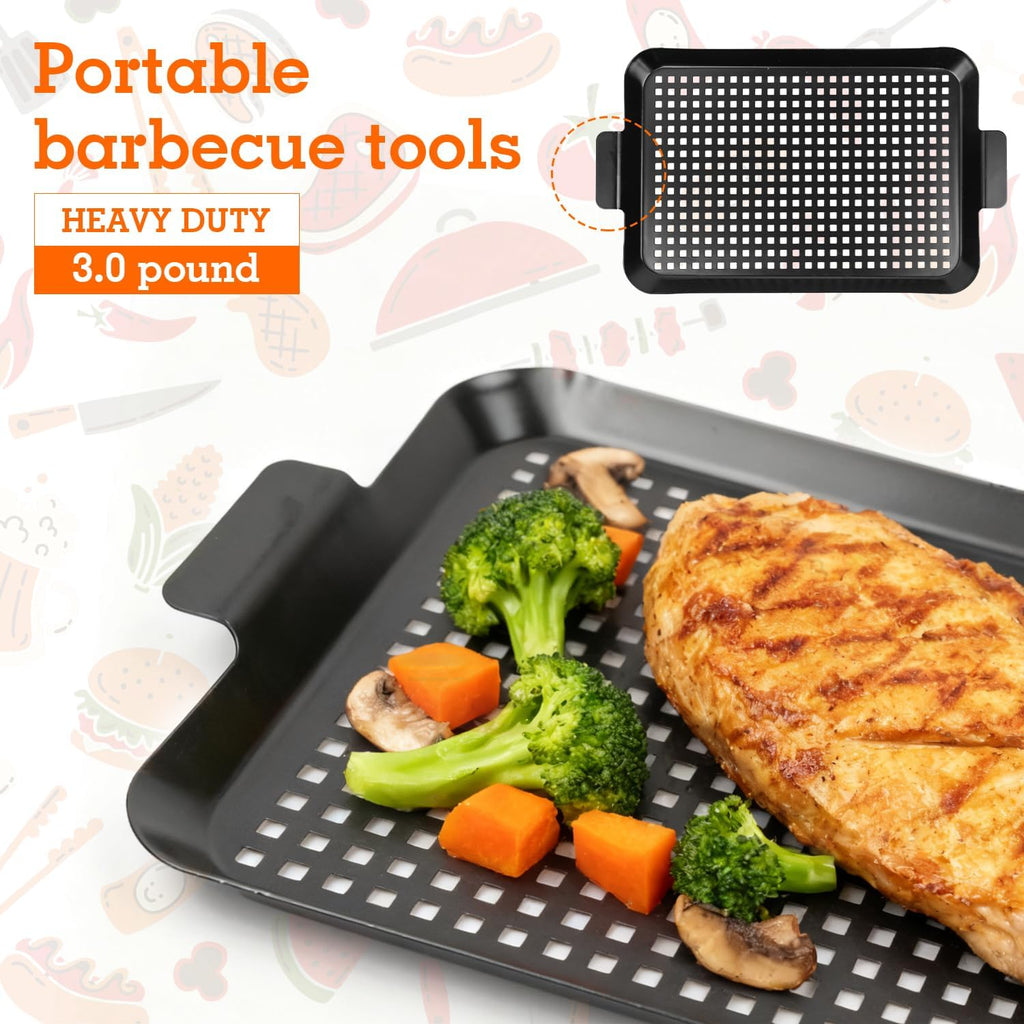 2PCS Grill pan: Grill topper for outdoor grill - Non-stick enamel coating grill topper suitable for camping, picnic, party