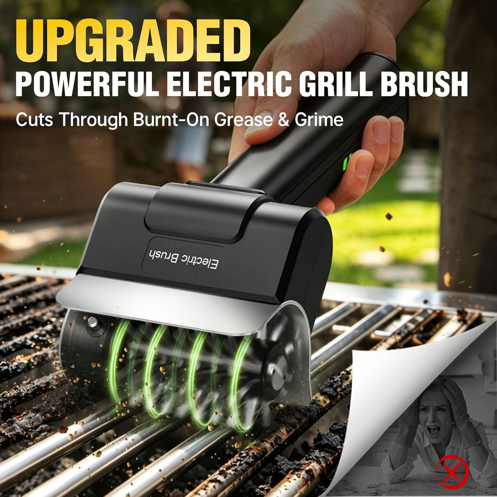 Electric Grill Brush, 2026 Upgraded Cordless BBQ Grill Cleaner | 1100 RPM, 2600mAh Rechargeable, Dual Safety Lock, Splash-Proof Guard, Detachable Stainless Head for Gas Charcoal Cast Iron Grills