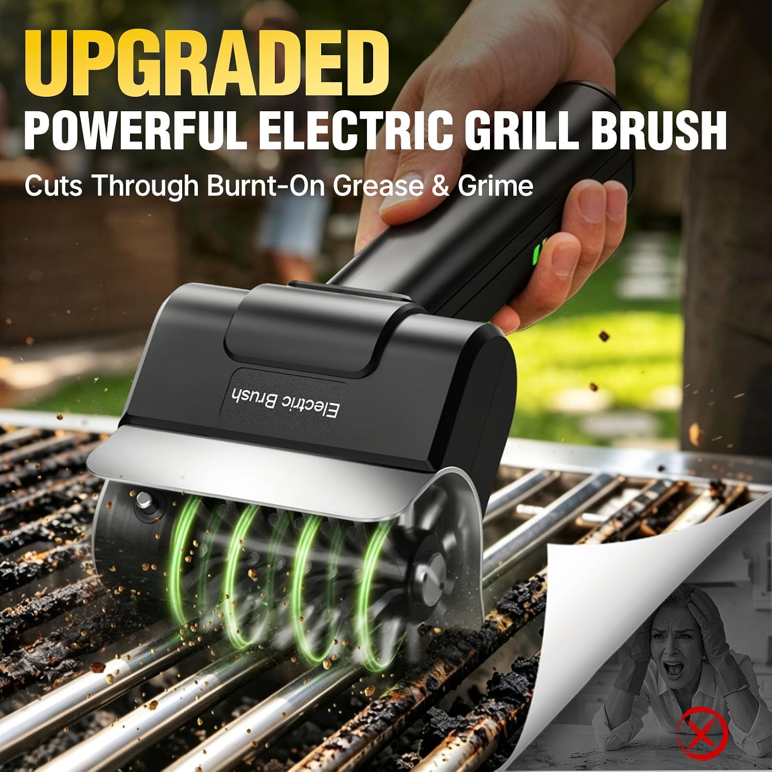 Electric Grill Brush, 2026 Upgraded Cordless BBQ Grill Cleaner | 1100 RPM, 2600mAh Rechargeable, Dual Safety Lock, Splash-Proof Guard, Detachable Stainless Head for Gas Charcoal Cast Iron Grills