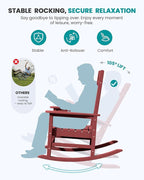 SERWALL Oversized Outdoor Rocking Chair, All-Weather Patio Rocking Chair, HDPE Porch Rocker for Adults, Red