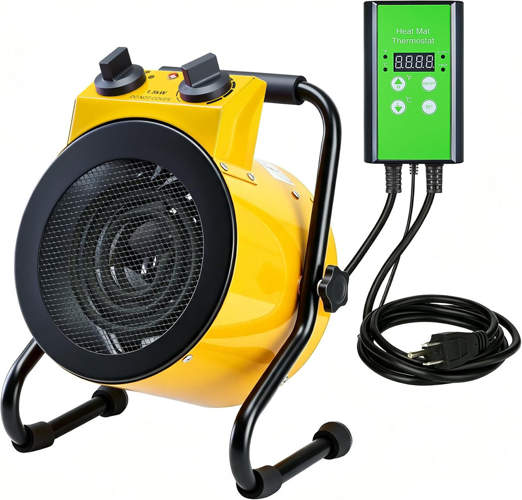 greenhouse heater with thermostat, electric outdoor heaters, yellow, main product view