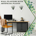 Jexine 8 Pcs Hanging Planters with Artificial Eucalyptus Metal Hanging Vase Indoor Plants Holder Modern Geometric Boho Bathroom Wall Decor for Living Room Home Office (Eucalyptus,White)