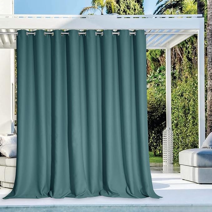 NICETOWN Waterproof Curtain for Patio Extra Wide, Thermal Insulated Grommet Sunlight Block Weighted Outdoor Divider for Porch/Yard/Sliding Glass Door, Teal, W120 x L95, 1 Panel
