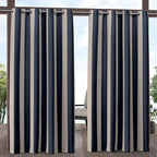 Exclusive Home Canopy Stripe Indoor/Outdoor Grommet Top Curtain Panel, 54"x84", Navy / Sand, Set of 2