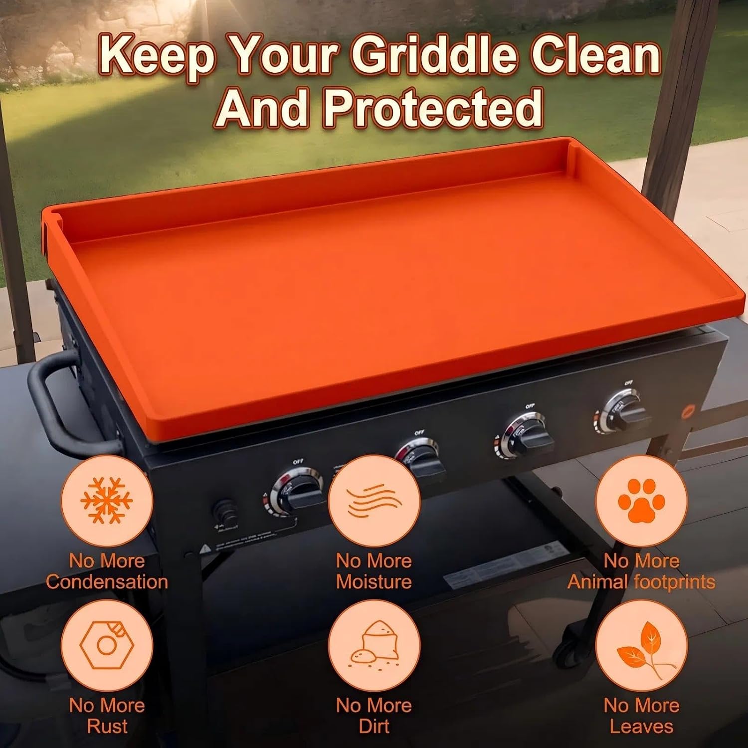 BANGIE 36" Silicone Griddle Mat for Blackstone Accessories - Anti-Warping & UV-Resistant Full-Wrap Cover for 4-Burner Flat Top Grill, Prevents Condensation Rust (Orange)