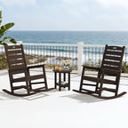 SERWALL Outdoor Rocking Chair Set of 4, Oversized HDPE Patio Rocking Chair with Footrest for Adults, All Weather Porch Rocker for Deck Patio Balcony, Coffee