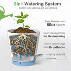 12inch Large Self Watering Plant Pot, Plastic Cylinder Planter with 60Oz Deep Reservoir and Saucer for Indoor Outdoor Plants Flowers Houseplants, White with Brown
