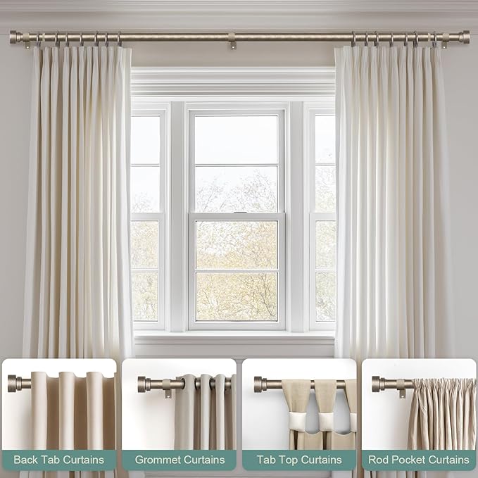Retro Silver Curtain Rods for Windows 66 to 120 Inches Adjustable Length Heavy Duty 1" Diameter Window Curtain Rod with Decorative Finials for Outdoor Bedroom Kitchen Living Room Farmhouse