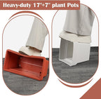 6-Pack 17" + 7" Window Box Planters & Square Pots - 4p Square Planters with Built-in Drainage & Stopper, 2p Rectangular Flower Boxes, Heavy-duty Flower Pots BPA-Free for Indoor Outdoor Gardening