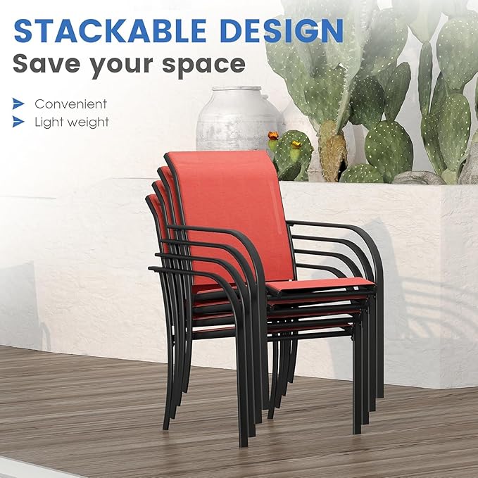 VICLLAX Patio Table and Chair Set of 6, All Weather Metal Round Outdoor Dining Furniture Set-50 Round Outdoor Table and Chairs, Black Tabletop
