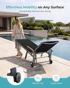 Ciokea Outdoor Lounge Chair with Pillow, 5-Position Aluminum Chaise Lounge with Wheels & Armrests, 400 lbs Heavy Duty Patio Pool Chair for Deck, Backyard, Beach & Poolside, Black