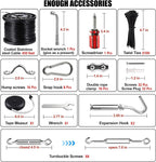 String Light Hanging Kits, 450FT Coated Stainless Steel 304 Wire Rope, Outdoor Black Guy Wire kit w/Expansion Hook, Enough Accessories, Humanized Collocation