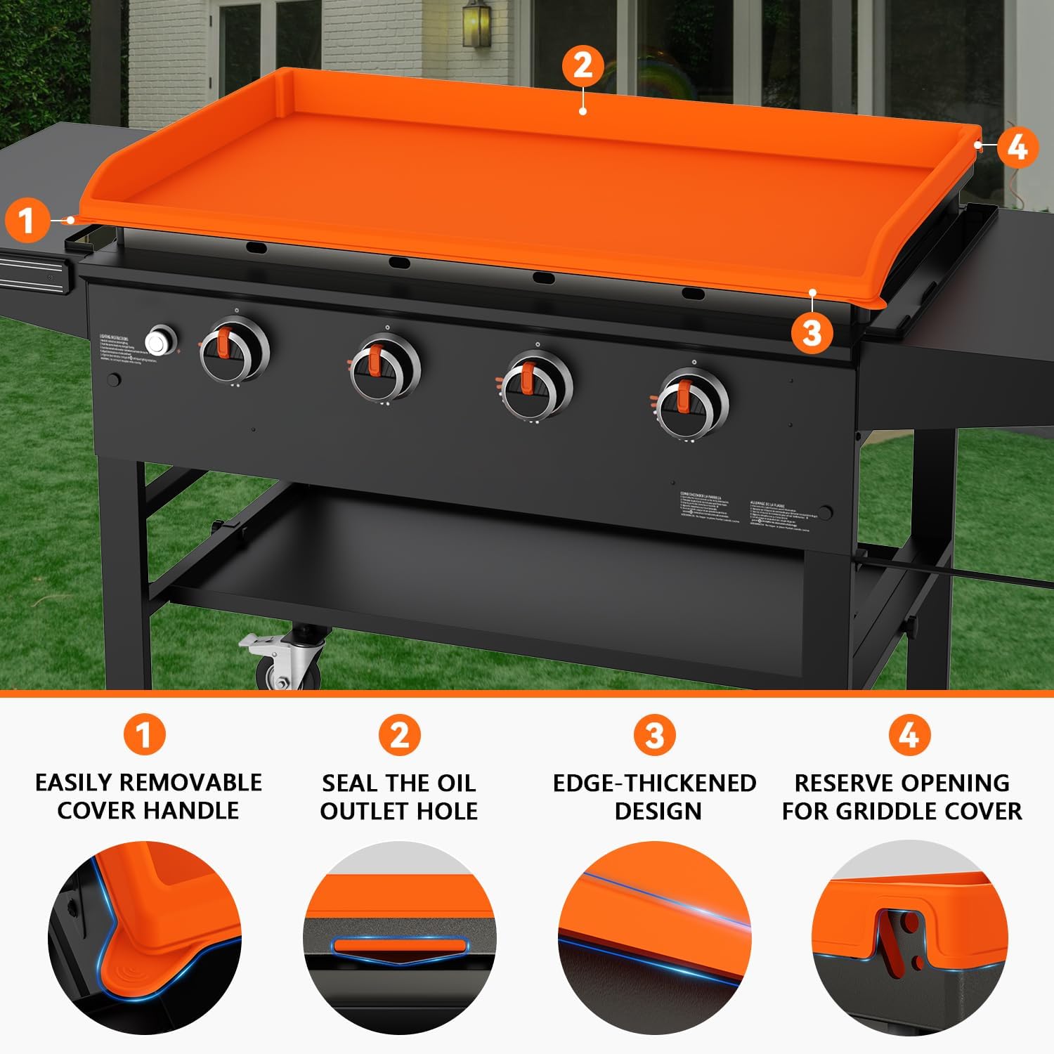 36" Silicone Griddle Cover - Full Protection Grill Topper Mat | Food-grade, Oil and Waterproof, All Year Round, 450°F Heat Resistant, Easy to Clean, Outdoor Griddle Accessories
