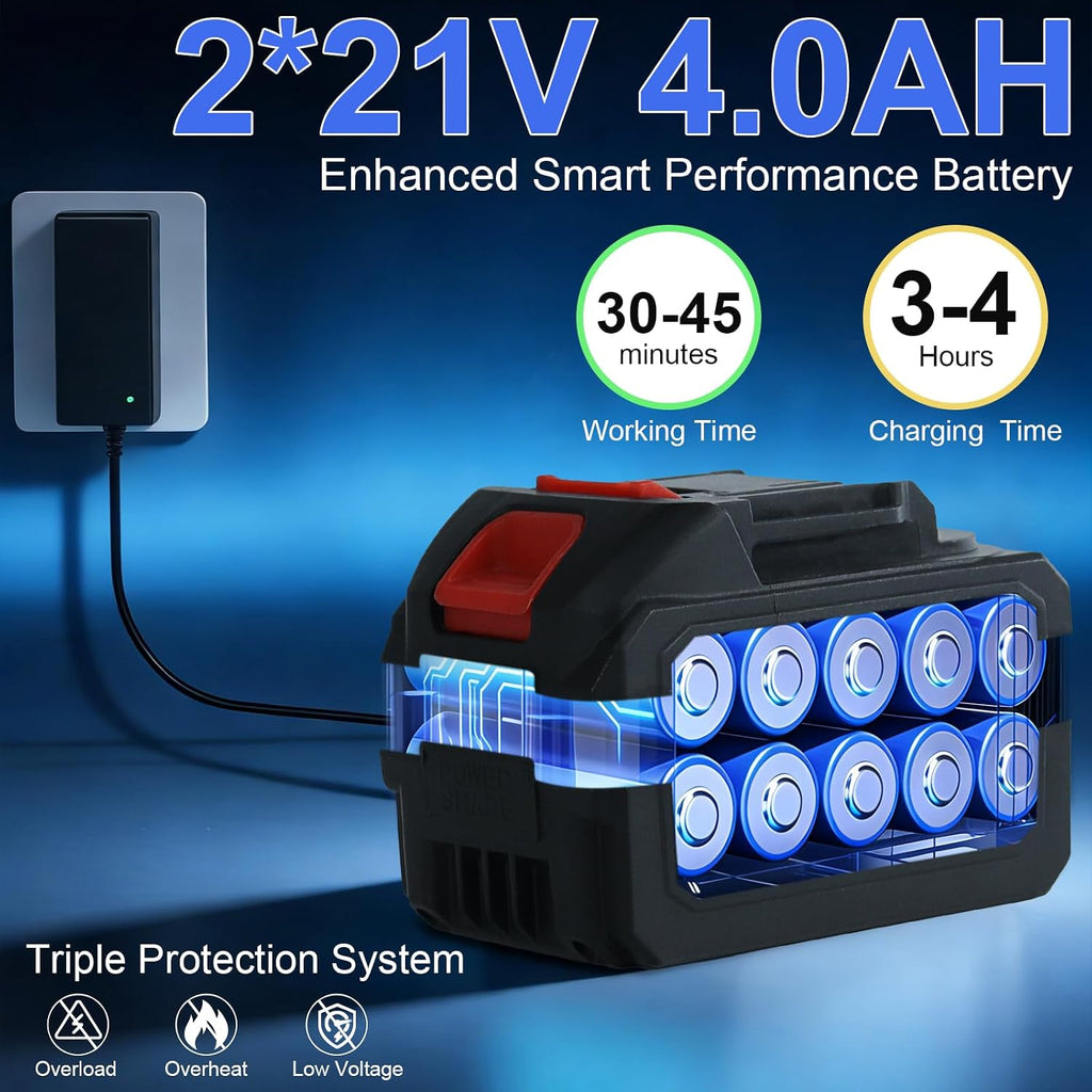 cordless cordless pressure, 2×4.0ah batteries shown in use