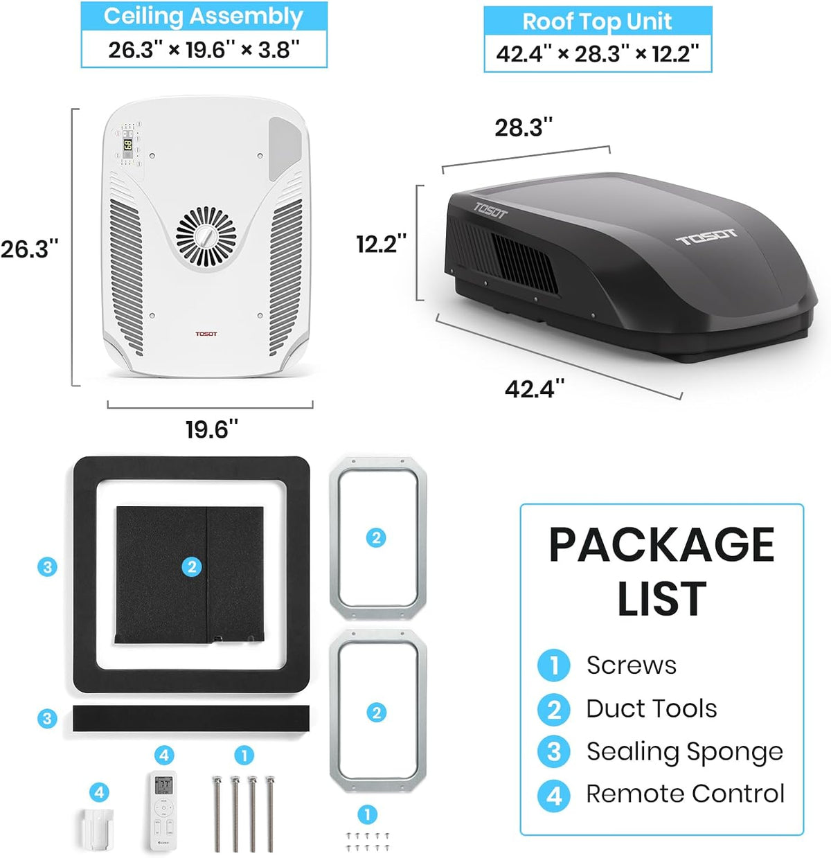 tosot 16000 btu go cool rv air conditioner, front angle view