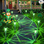 Solar Outdoor Lights, St Patricks Day 10 Pack Solar Pathway Lights Outdoor Waterproof, Stainless Steel Stake Lighting for Garden Yard Path Walkway Driveway Patio Lawn Outside Décor,Green