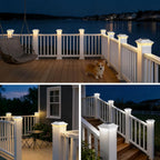 4x4 3.5x3.5 Solar Post Cap Lights 12-Pack White | 16LEDs, 2 Modes (Warm/Cool White), for Wooden/Vinyl Posts, IP65 Waterproof, Outdoor, for Fence, Deck, Patio, Yard, Porch