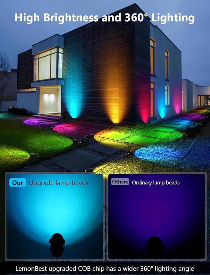 12W RGBW Color Changing Landscape Lights - Low Voltage LED Landscape Lighting, Remote Control Spotlight Outdoor Waterproof Garden Pathway Halloween Christmas Spot Lights, 8 Pack with Connector