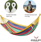 Brazilian Double Hammock with Tree Straps,Extra Large 94x63IN,2 Persons Hammock for Backyard Patio Outdoor and Indoor,450lbs Weight Capacity,Soft Woven Cotton Fabric - Aqua Bule Stripe