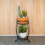 FaithLand Plant Stand, Heavy Duty Metal Planter Holder Indoor Outdoor, 2 Tier Round Potted Supports Rack, Corner Display Shelf Black