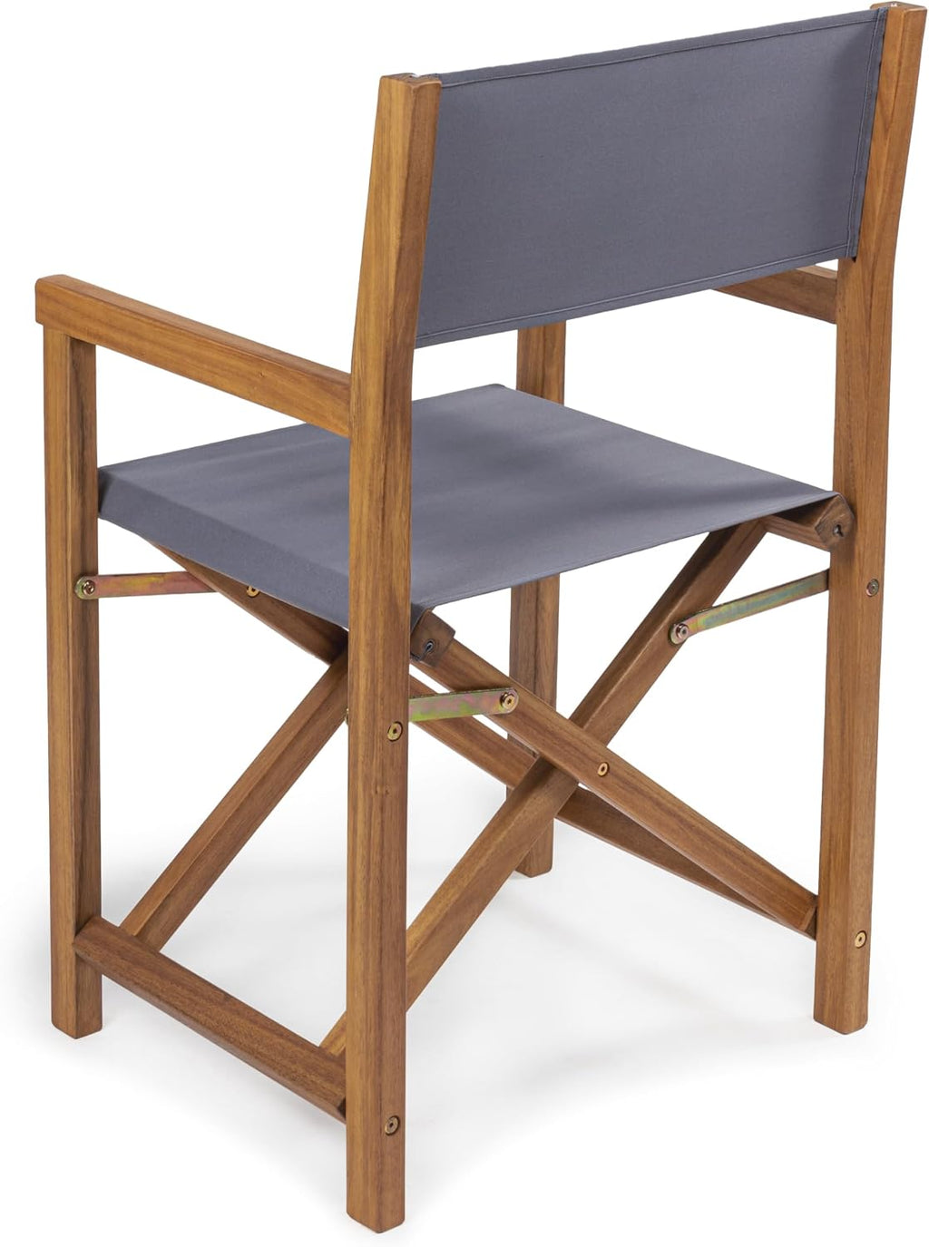 JONATHAN Y Cukor Acacia Wood Folding Director Chair Set of 2, Gray | Outdoor, Weight Capacity 260 Lbs, Teak Brown Finish, Weather-Resistant Textile, For Patio, Deck And Balcony