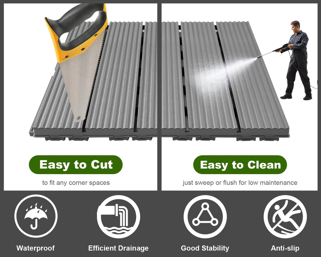 primezone 36 pcs plastic interlocking patio deck tiles, front angle view