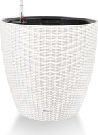 Dexceder 15x14 Rattan Self Watering Planter with Wheels Indoor Outdoor, Inner Pot Design, Thickened Large Floor Standing Flower Plant Pot with Water Level Indicator (Ivory White)
