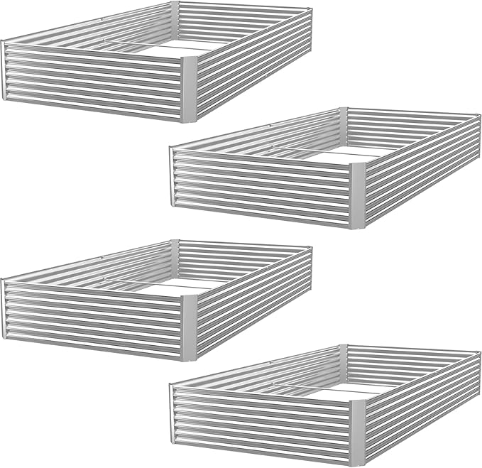 4 Pack 6x3FT Raised Beds for Gardening, Corrugated Galvanized Steel Raised Garden Bed, Outdoor Metal Above Ground Garden Bed for Vegetables and Flowers(Rectangular)