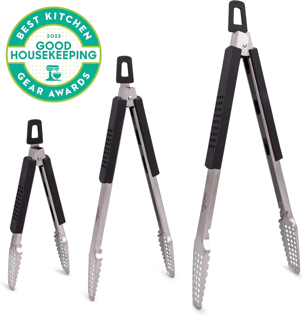 16" Extra Long Tongs 18/0 Stainless Steel BBQ Grill Tongs with Durable Soft Grip Handle for Cooking - Durable Grilling Accessory, Tongs for Cooking & Kitchen, Outdoor Barbecue, Easy to Clean
